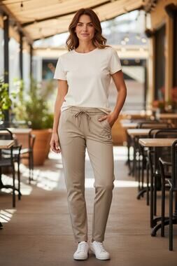 NWT Gradual Womens Large Beige Athletic Jogger Pants 4-Way Stretch Travel Golf